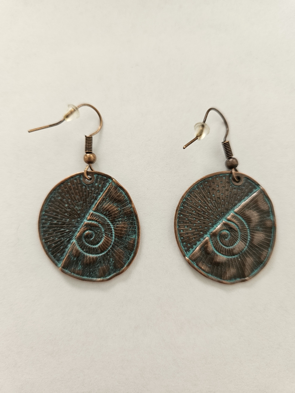 Round Lightweight Copper Drop Earrings Green Blue Bohemian Festival Feminine - Picture 3 of 5
